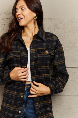 Plaid Collared Neck Button-Down Long Sleeve Shacket - 8 colors