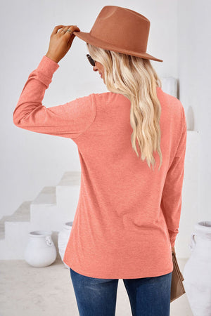 V Neck Buttoned Long Sleeve Blouse - 7 colors