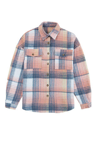 Plaid Flannel Dropped Shoulder Shacket Pink/Blue