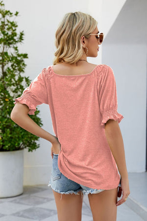 Smocked Short Flounce Sleeve Heathered Top - 10 colors