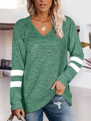 V Neck Striped Raglan Sleeve Top - 4 colors