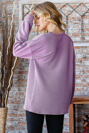 Round Neck Dropped Shoulder Blouse in Lavender