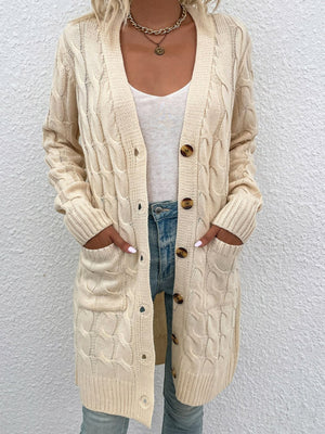 Cable Knit Button Down Cardigan with Pockets - 8 colors