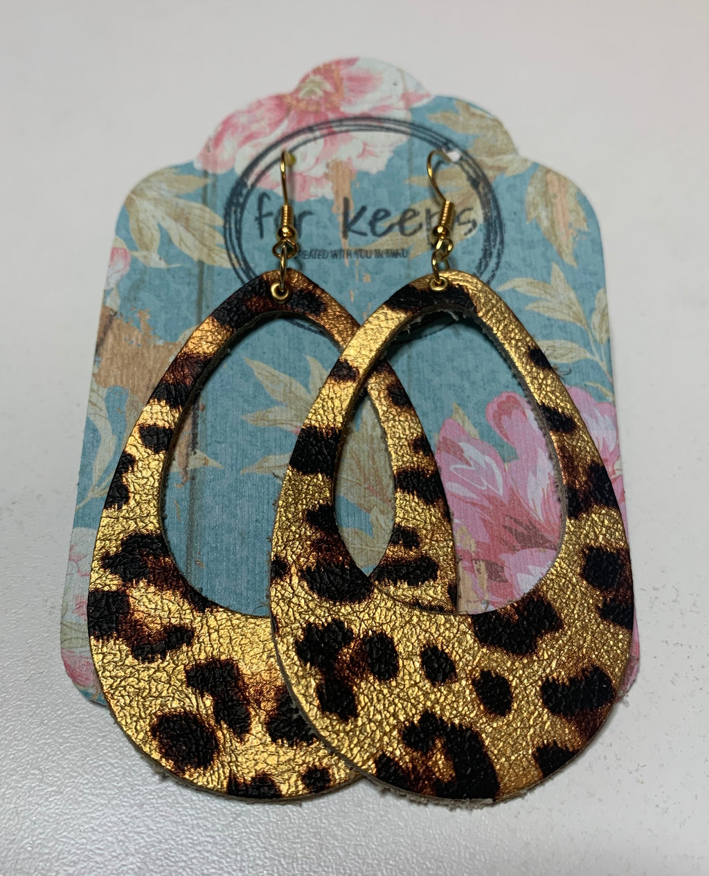 Leather Earring -Gold Leopard Hoop - Large