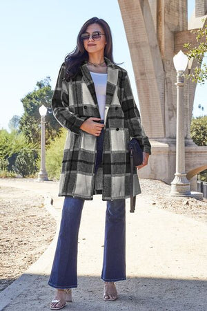 Plaid Flannel Button Up Lapel Collar Coat - 6 colors