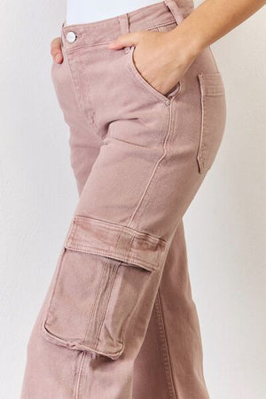 RISEN High Rise Cargo Wide Leg Jeans Mauve