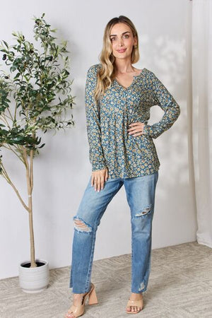 Heimish Floral Half Button Long Sleeve Blouse