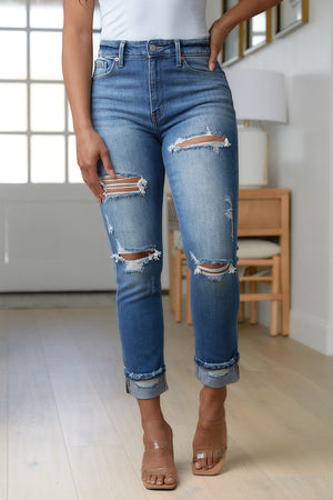 Belinda High Rise Distressed Straight Jeans by Artemis