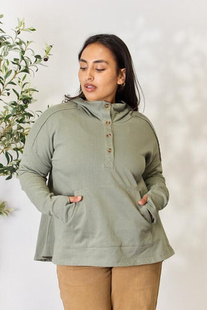 Culture Code Half Button Hoodie Olive