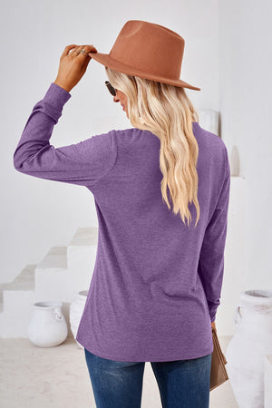 V Neck Buttoned Long Sleeve Blouse - 7 colors