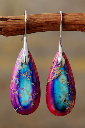 Handmade Teardrop Shape Natural Stone Dangle Earrings - 6 variations