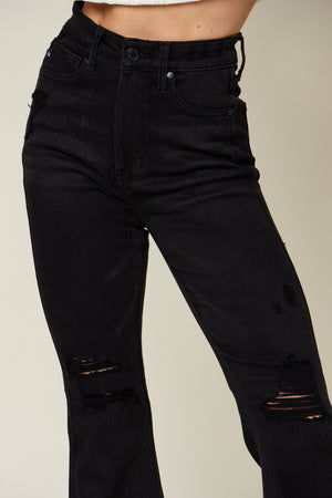 Judy Blue High Waist Tummy Control Distressed Flare Jeans Black TALL