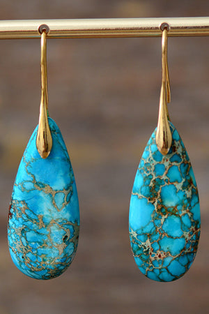 Handmade Teardrop Shape Natural Stone Dangle Earrings - 6 variations