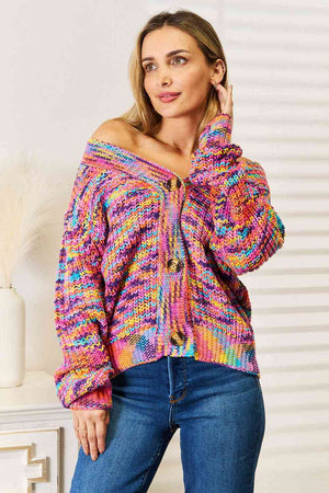V-Neck Multicolor Long Sleeve Cardigan