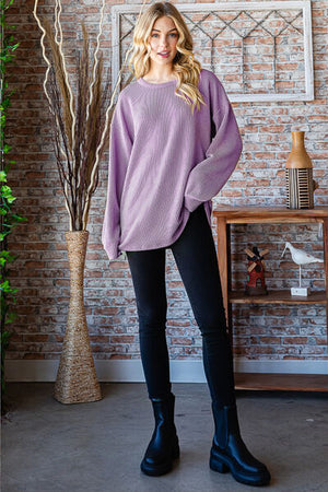 Round Neck Dropped Shoulder Blouse in Lavender