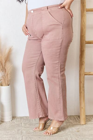 RISEN High Rise Non Distressed Ankle Flare Jeans Mauve