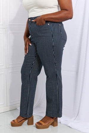 Judy Blue High Waist Tummy Control Striped Straight Trouser Jeans