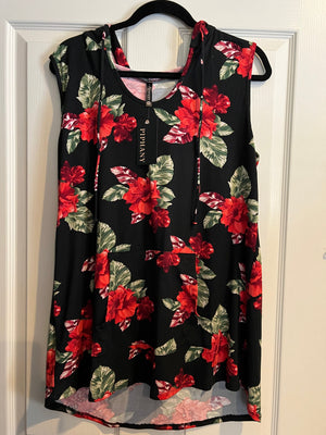 Piphany La Jolla Hooded Sleeveless Tunic - Red Floral