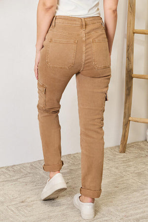 Risen High Waist Straight Leg Cargo Jeans with Pockets