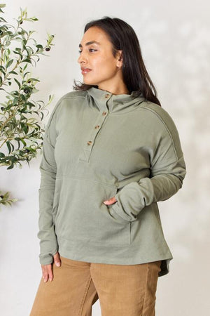 Culture Code Half Button Hoodie Olive