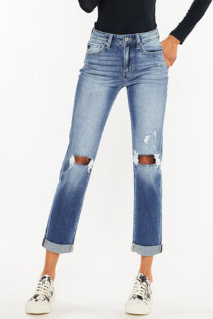 Kancan High Waist Distressed Cropped Slim Straight Jeans