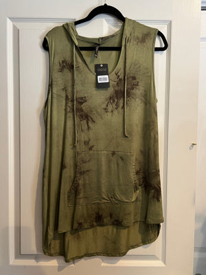 Piphany La Jolla Hooded Sleeveless Tunic - Olive Tie Dye