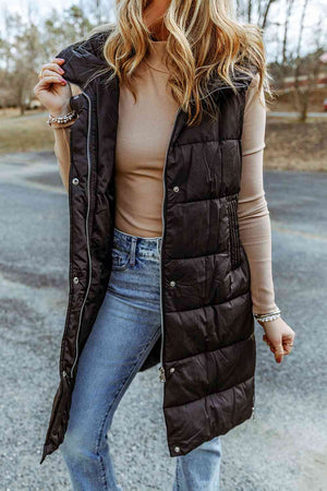 Longline Hooded Sleeveless Puffer Vest - 4 colors