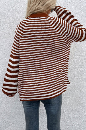 Striped V-Neck Button-Down Cardigan - 6 colors