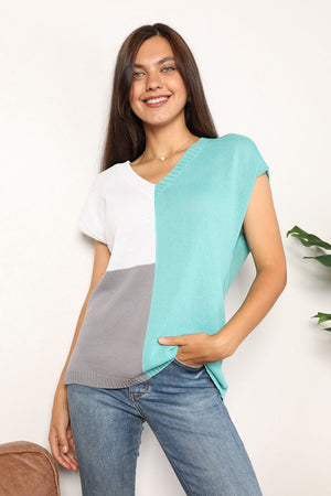 Color Block V Neck Knit Top - 3 colors