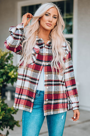 Plaid Flannel Button Front Shacket with Breast Pockets - 4 colors