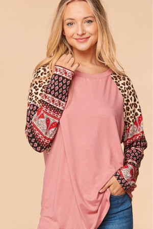 Haptics Mixed Print Round Neck Top