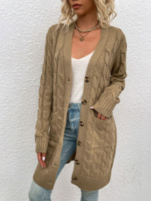 Cable Knit Button Down Cardigan with Pockets - 8 colors