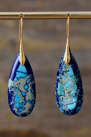 Handmade Teardrop Shape Natural Stone Dangle Earrings - 7 variations