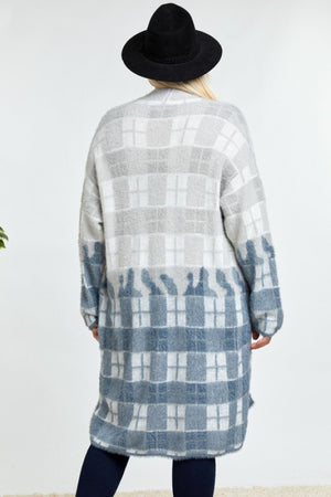 Davi & Dani Color Block Plaid Pattern Long Cardigan