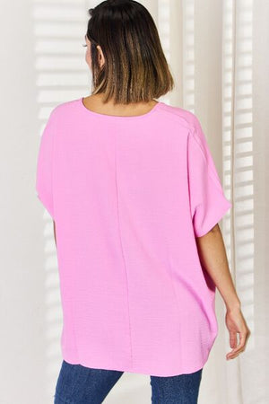 Zenana Short Sleeve Textured Oversized  T-Shirt Candy Pink