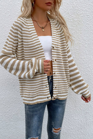 Striped V-Neck Button-Down Cardigan - 6 colors