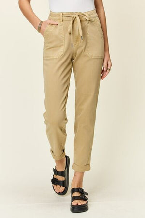 Judy Blue High Waist Garment Dyed Cuffed Jogger Jeans in Khaki