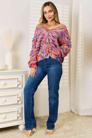 V-Neck Multicolor Long Sleeve Cardigan