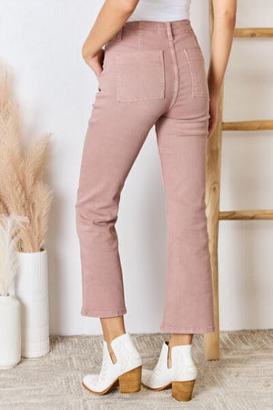 RISEN High Rise Non Distressed Ankle Flare Jeans Mauve