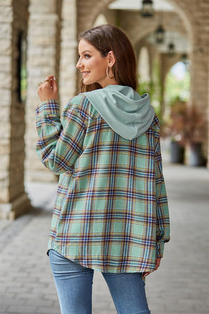 Plaid Long Sleeve Flannel Hooded Shacket - 5 colors