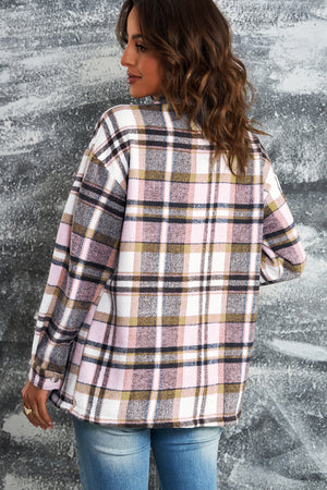 Plaid Flannel Button Front Shacket with Breast Pockets - 4 colors