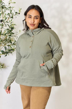 Culture Code Half Button Hoodie Olive