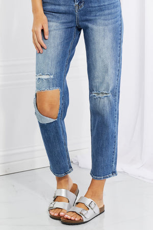 RISEN High Rise Distressed Relaxed Cropped Jeans