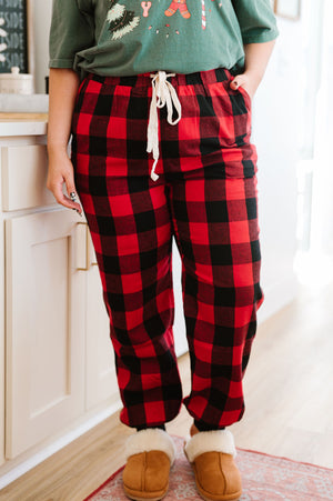 Pull Some Strings Buffalo Plaid Flannel Joggers - Red/White