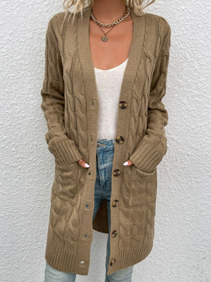 Cable Knit Button Down Cardigan with Pockets - 8 colors