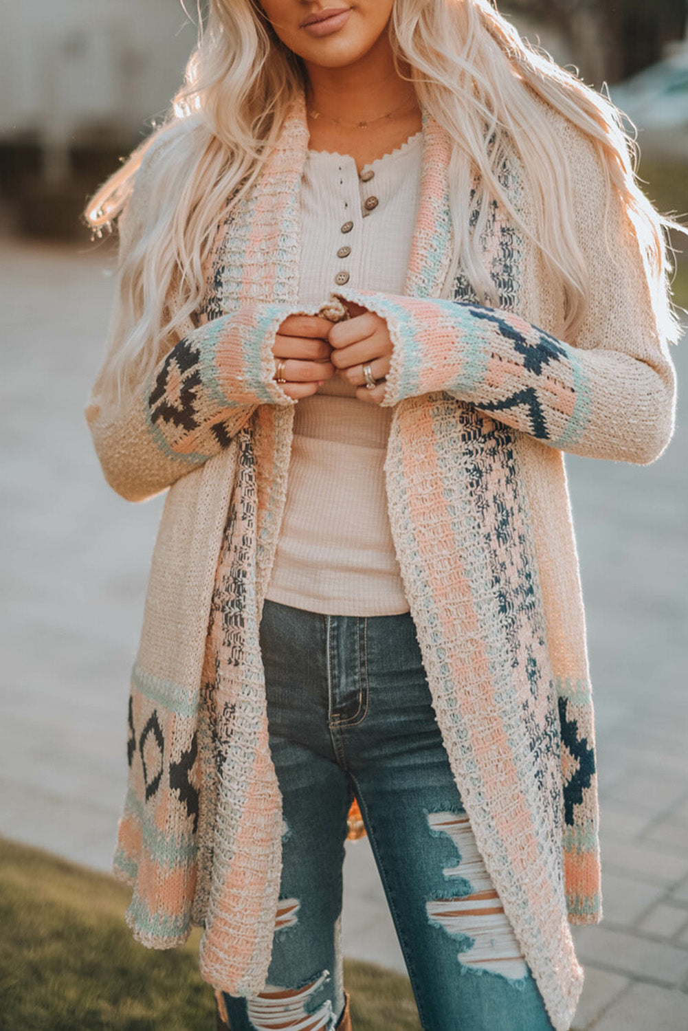 Aztec Open Front Longline Cardigan