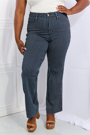 Judy Blue High Waist Tummy Control Striped Straight Trouser Jeans