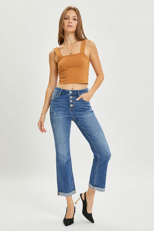 RISEN High Rise Button Fly Cropped Bootcut Jeans