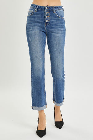 RISEN High Rise Button Fly Cropped Bootcut Jeans