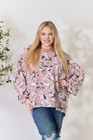 Heimish Floral V-Neck Balloon Sleeve Blouse